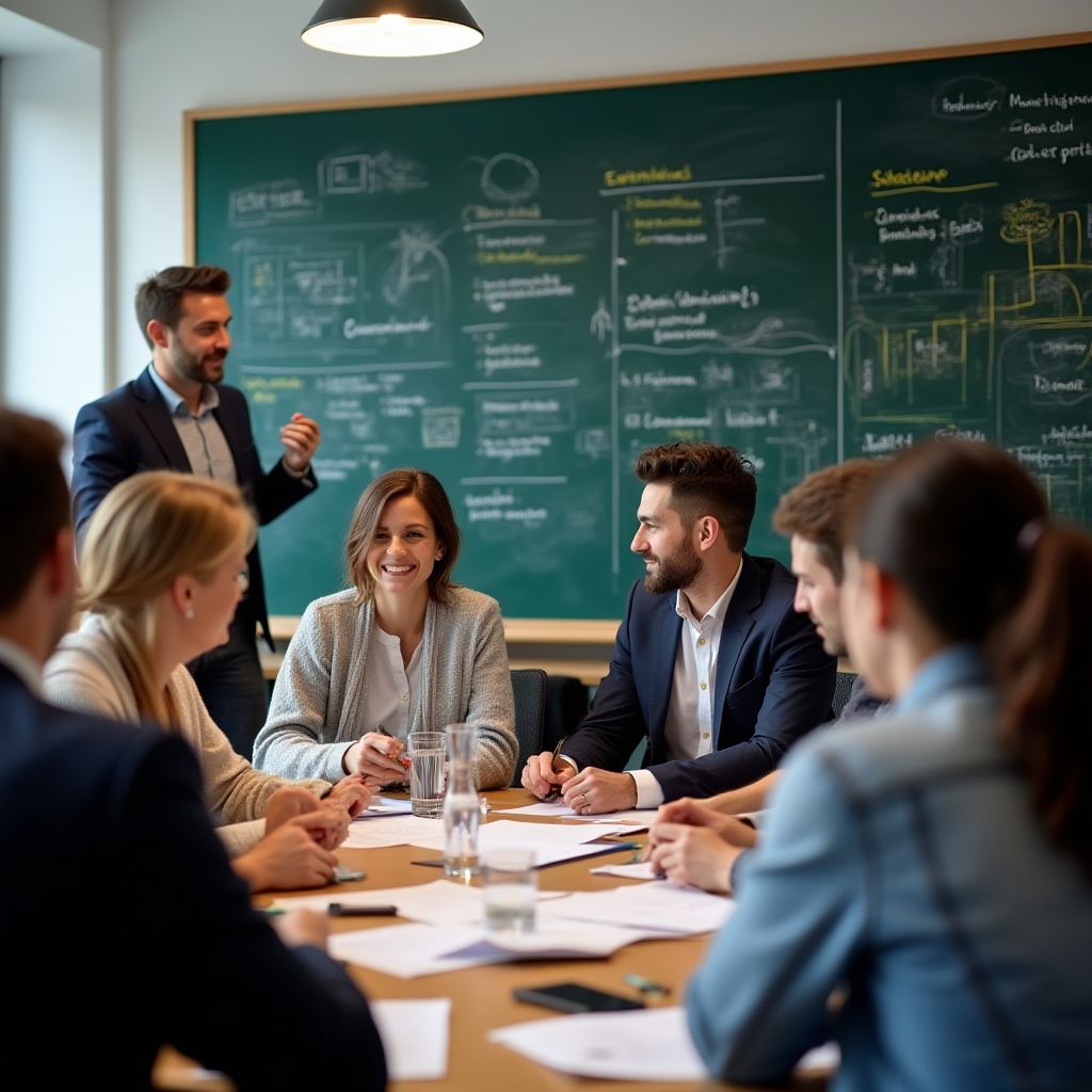 Grupo de trabajo desarrollando estrategias adaptativas