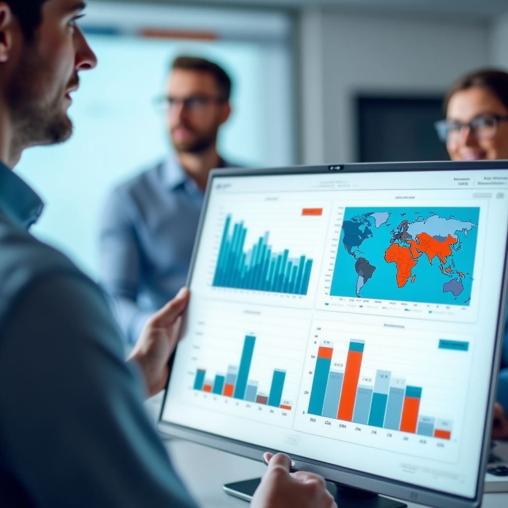 Equipo evaluando resultados con gráficos comparativos