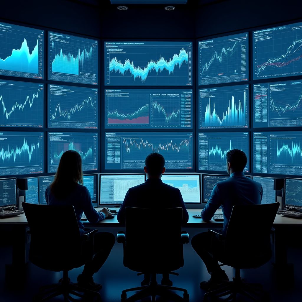 Equipo de investigación analizando datos económicos